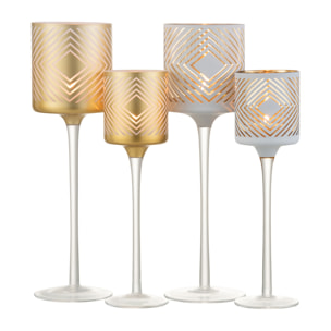 J-Line photophore Sur Pied Quadrillé - verre - blanc/or - large - 2 pcs