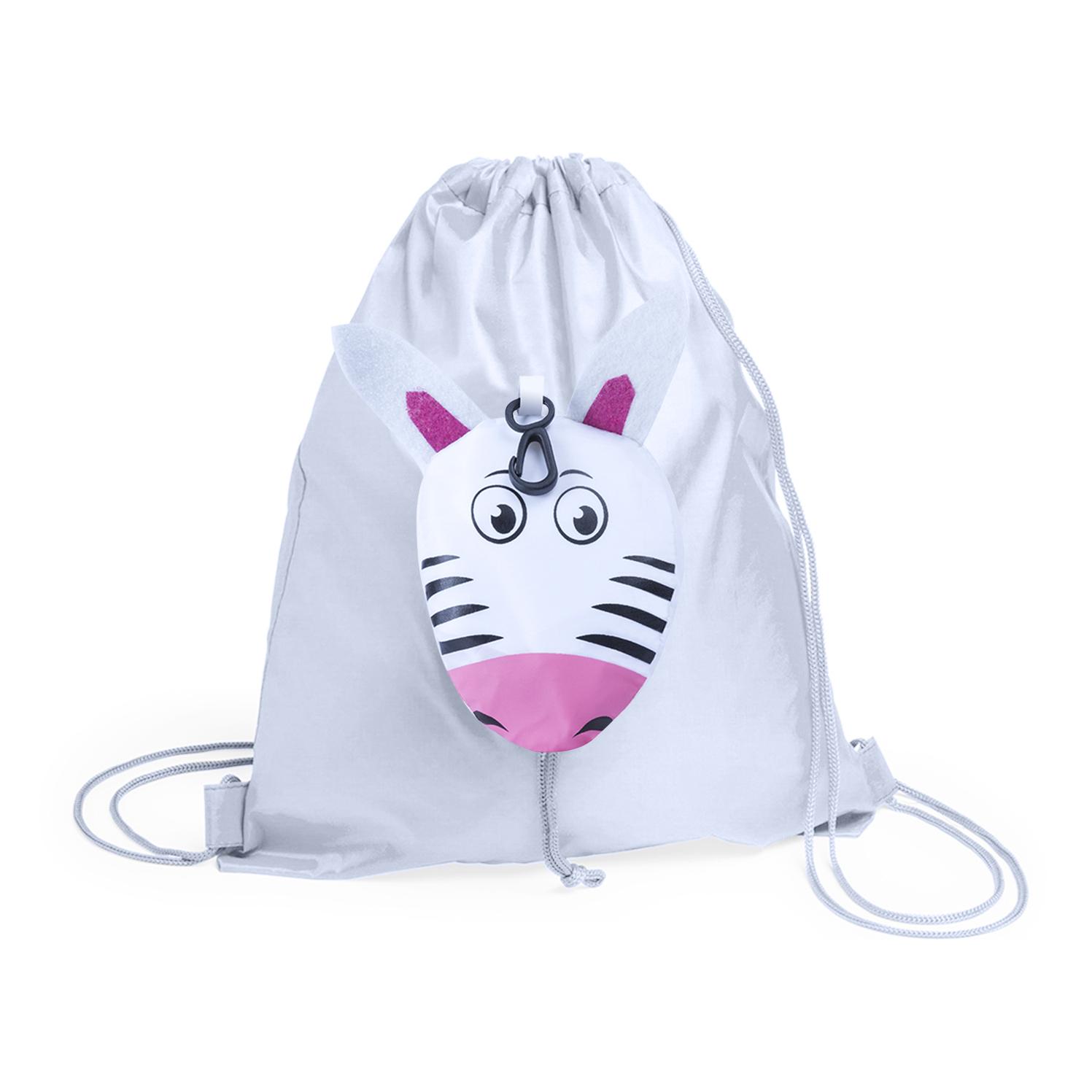 Mochila de cuerdas Kissa plegable para niño, en poliéster 190T. Plegado de pequeño tamaño en forma de cebra.