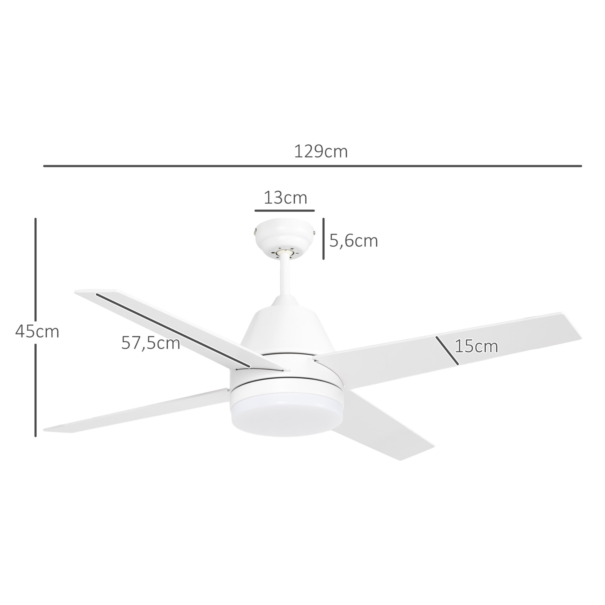 Ventilador de Techo con Luz 46W Ø129 cm Motor DC Ventilador de Techo Silencioso con 4 Aspas Reversibles Mando a Distancia 6 Velocidades y Temporizador para Dormitorio Salón