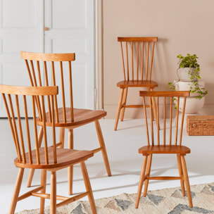 Lot de 4 chaises naturelles à barreaux en bois d'hévéa. ROMIE. L 50.8 x P 44.2 x H 90cm