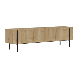 STAUTON Meuble TV avec placards bois et détails noirs 160cm