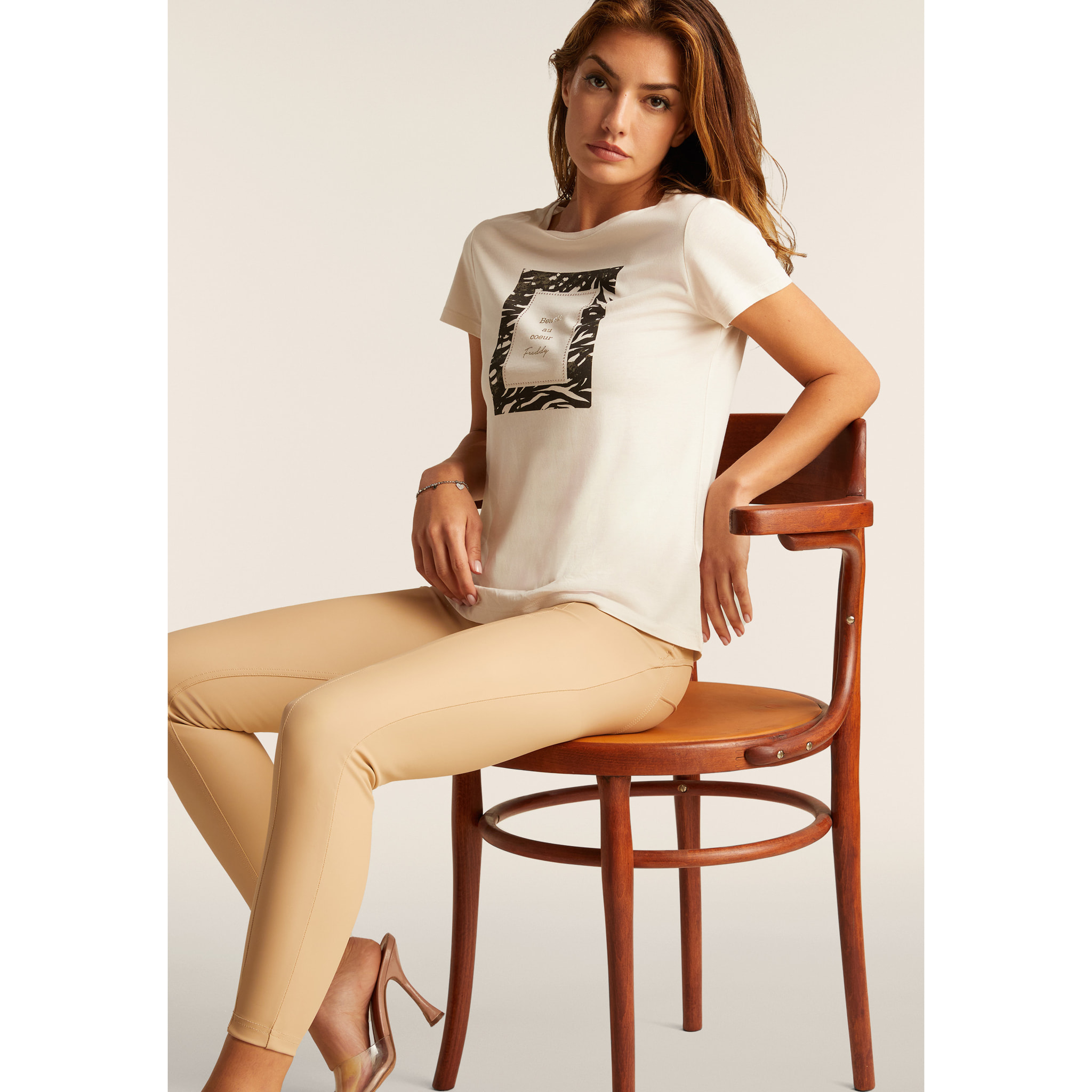 Pantaloni WR.UP 7/8 similpelle vita alta con bottoni deco