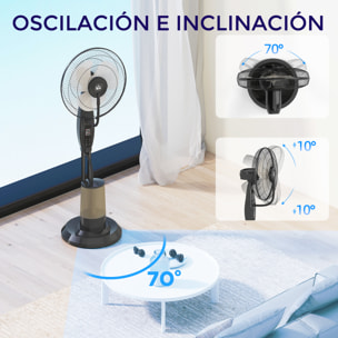 Ventilador Nebulizador Ventilador de Pie con Agua Oscilante 75 W Temporizador Tanque 3,2L Mando a Distancia 3 Velocidades 3 Aspas y Pantalla LED Ø44,5 cm Negro