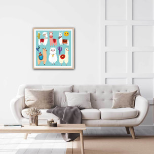 Affiche enfant lamas cartoon alpaga Affiche sous cadre bois