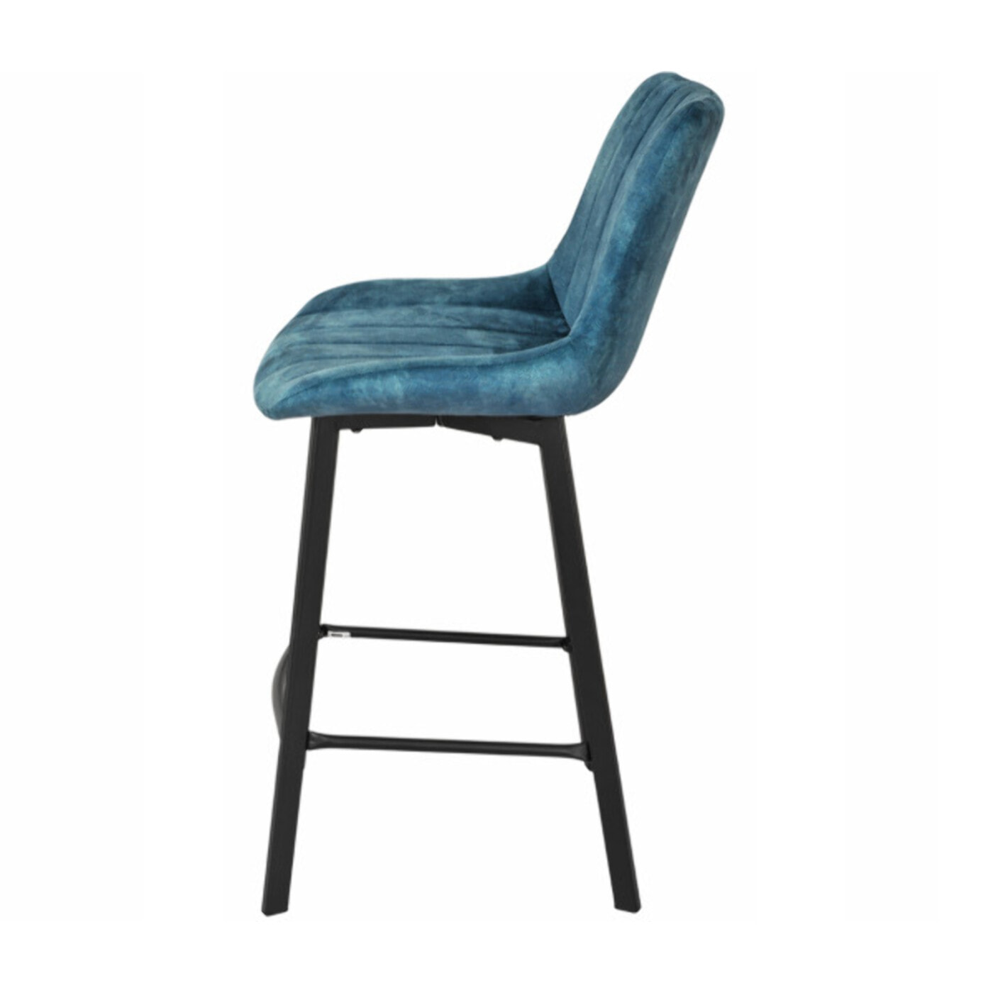 Tabouret de bar rembourré et capitonné en velours bleu canard EMMA 2