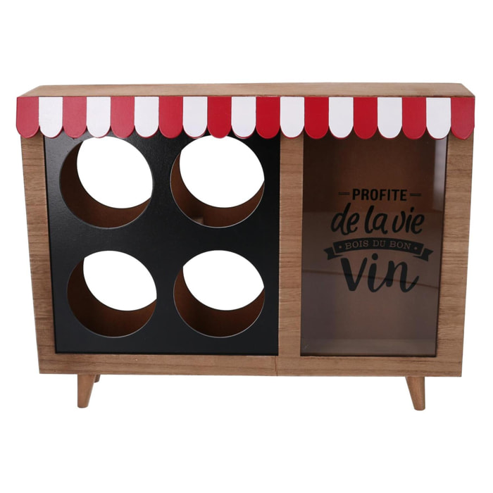 Portabottiglie in legno 4 posti con portatappi bistrot rettangolare cm38x25h8