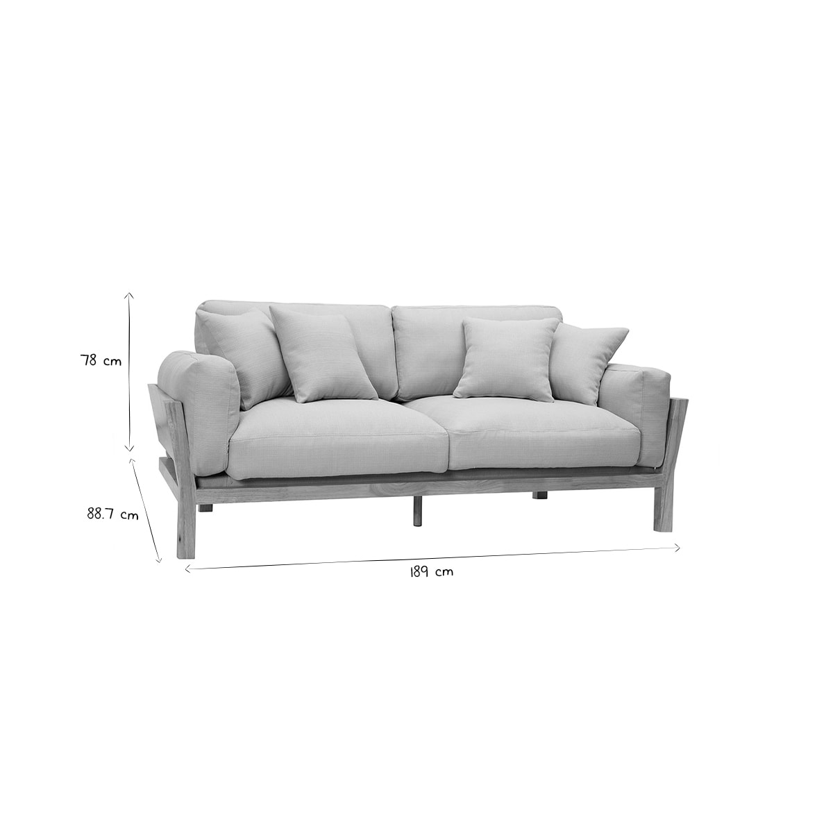 Canapé scandinave déhoussable 3 places en tissu blanc crème et bois clair KYO