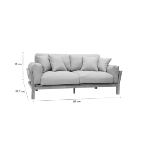 Canapé scandinave déhoussable 3 places en tissu blanc crème et bois clair KYO