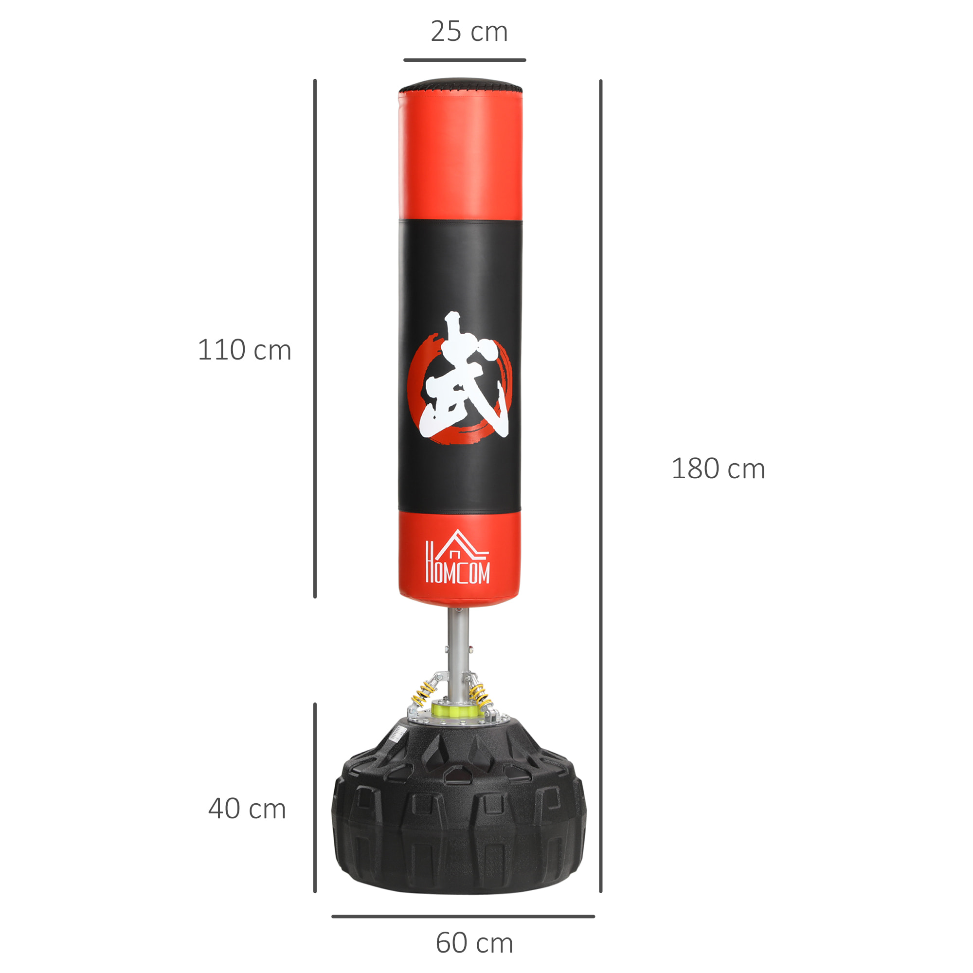 Saco de Boxeo de Pie PU EPE HDPE 60x180 cm Negro y Rojo