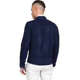 Giacca in pelle camoscio traforato colore blu