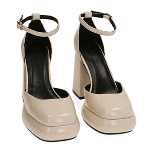 Décolleté panna platform in naplack, tacco 10 cm