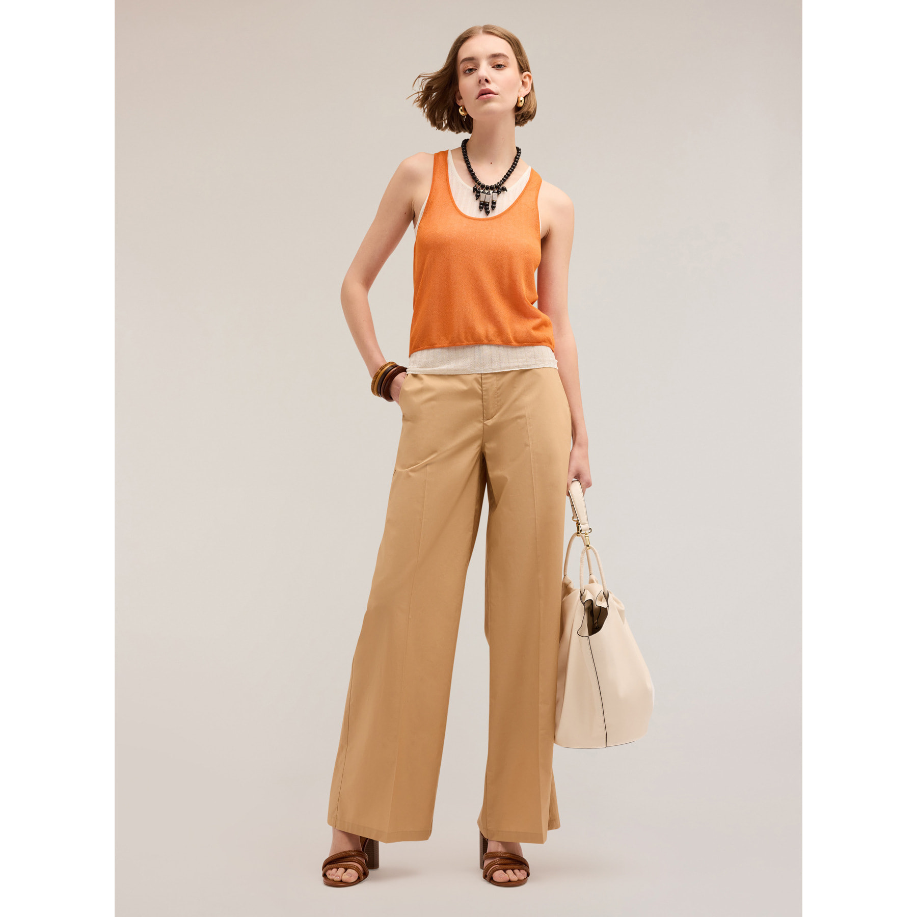 Motivi - Top en tejido de punto con camiseta de tirantes en canalé - Naranja sol