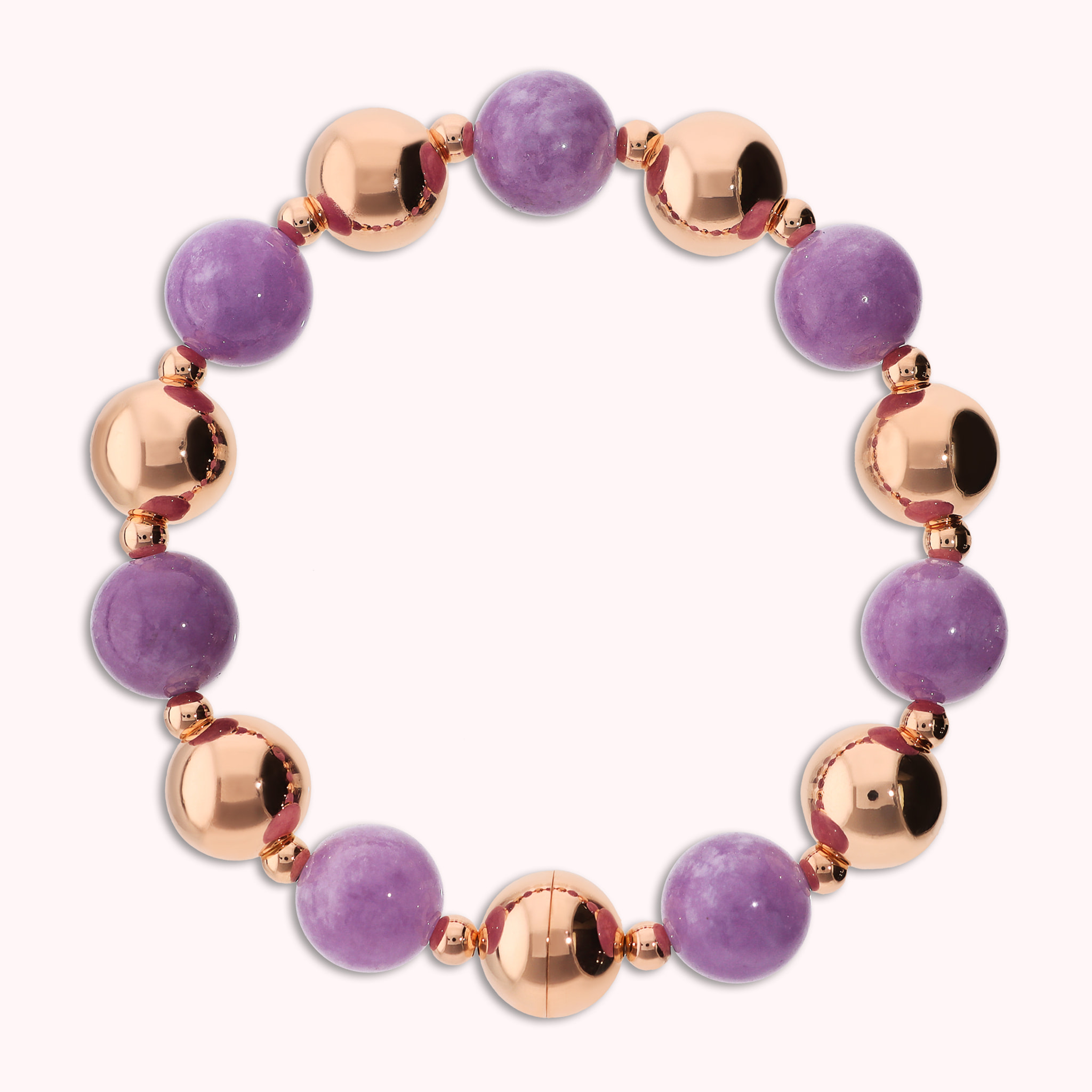 Bracciale con Bead Lucide e Pietre Naturali di Giada Viola