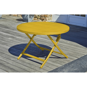 MARIUS - Table de jardin ronde pliante en aluminium jaune moutarde