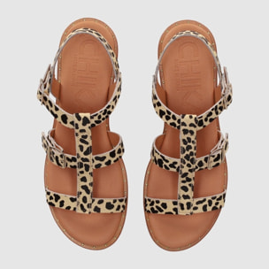Sandalias de Piel - Leopardo - Tacón: Bajo