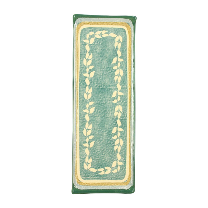 Assiette de présentation rectangulaire en faïence verte CAPRIA