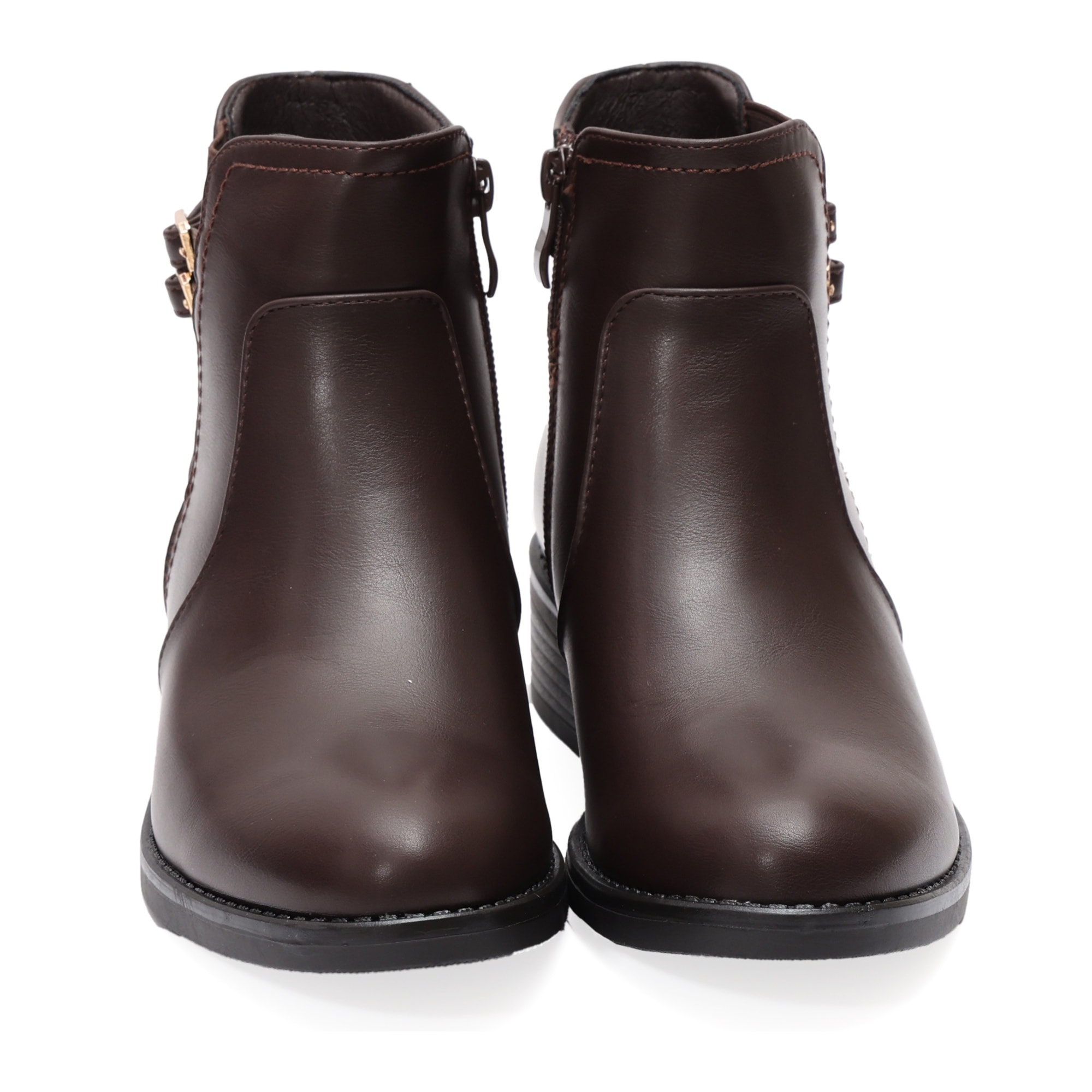 Stivaletti in simil pelle con fibbia dorata e elastico laterale