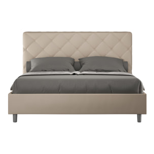 Cama con somier acolchada 160x200 cuero sintético gris paloma Priya