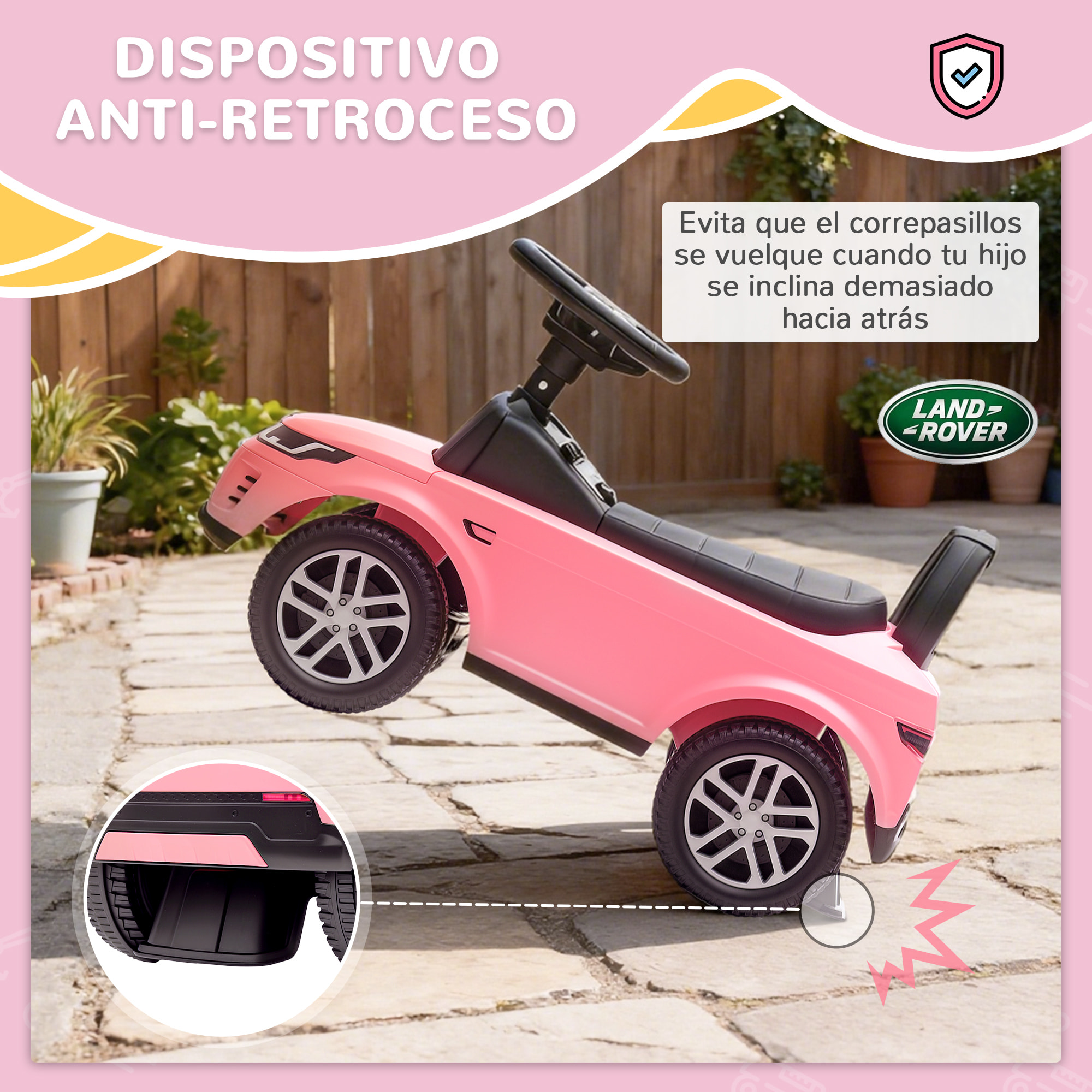 Coche Correpasillos con Licencia de Land Rover, Correpasillos para Niños de 18-36 Meses con Almacenaje, Volante, Bocina, Sonidos de Motor, 65,5x28x42 cm, Rosa