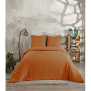 Parure housse de couette et taies d'oreiller gaze de coton ocre