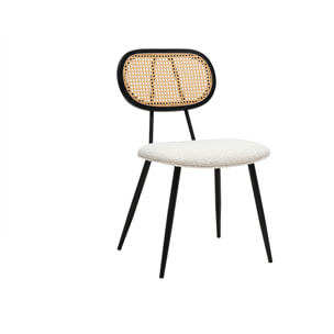 Chaises design en tissu effet laine bouclée blanc, métal noir et cannage rotin (lot de 2) SWANN