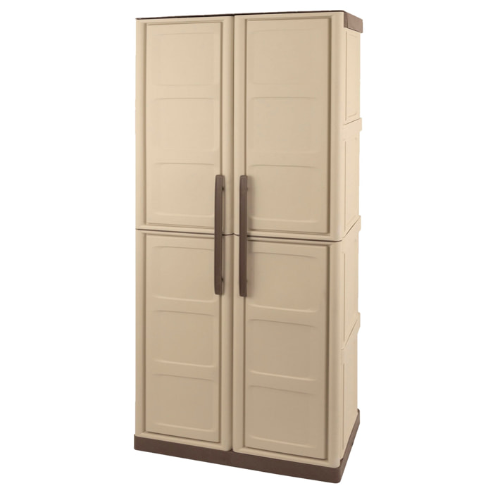 Armario de altura completa en polipropileno, material reciclable y ecológico sostenible, está equipado con bisagras de acero y estantes ajustables, di