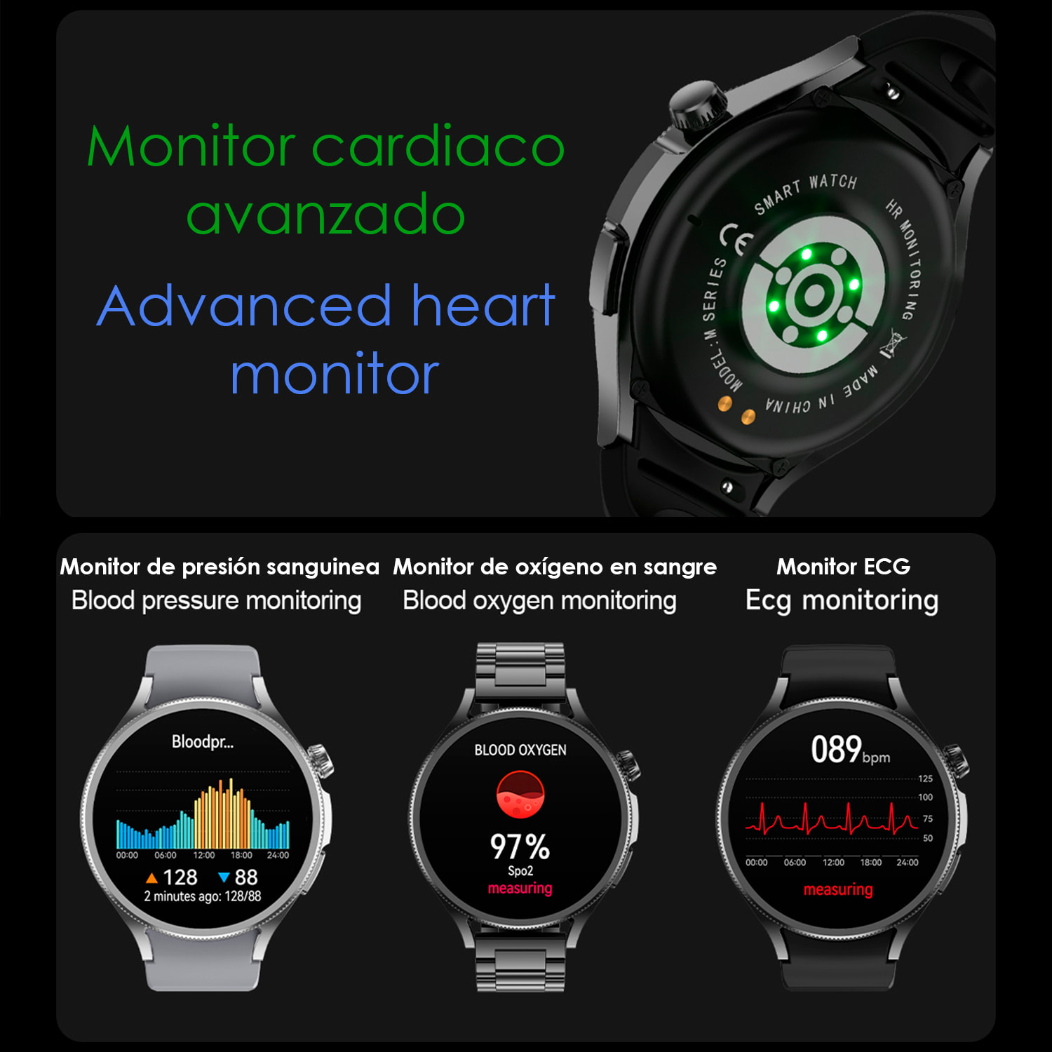 Smartwatch M103 con monitor cardiovascular, varios modos de deporte. Correa de metal + correa de silicona y auriculares TWS.