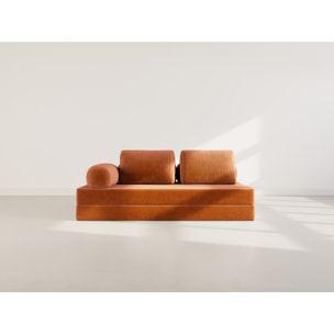 Lonny - Canapé 3 places convertible en velours côtelé - Terracotta