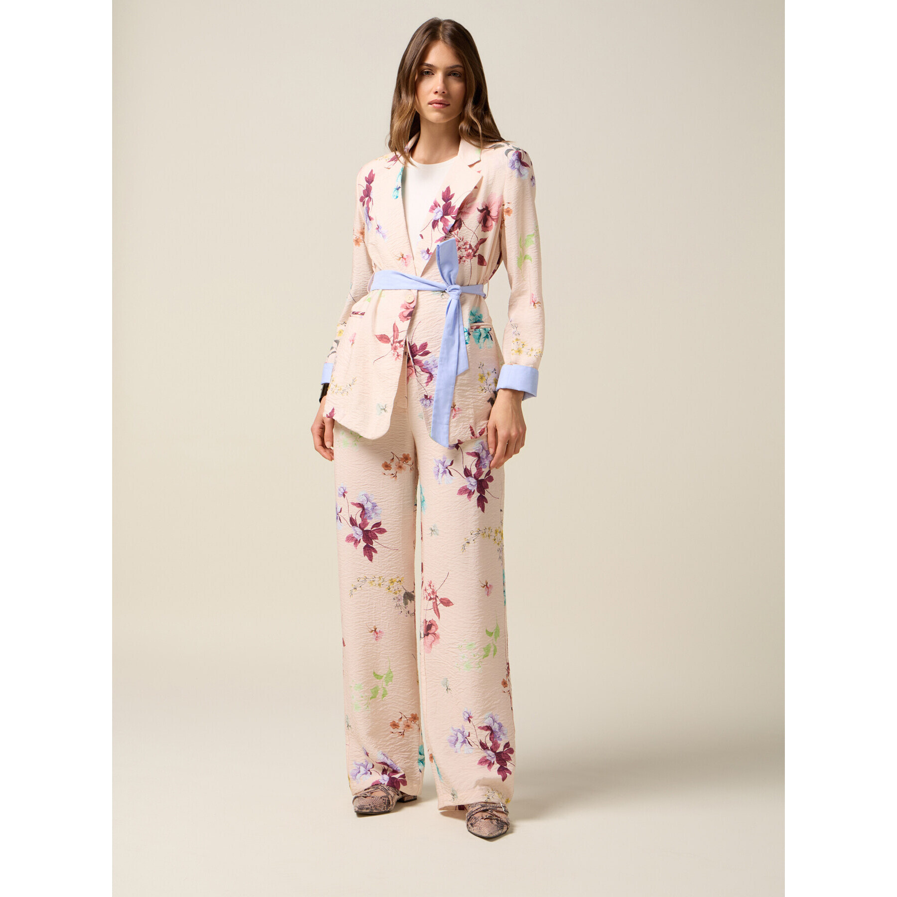 Oltre - Blazer estampado con fajín - Rosa