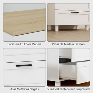 Cómoda Estrecha con 3 Cajones, Cómoda Dormitorio con Patas de Madera, Cajonera para Salón, Oficina, Estilo Moderno, 60x38x71 cm, Blanco