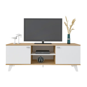 Mueble TV TURQUÍA - 2 puertas y 1 estante - nogal y blanco - 140x40x51cm