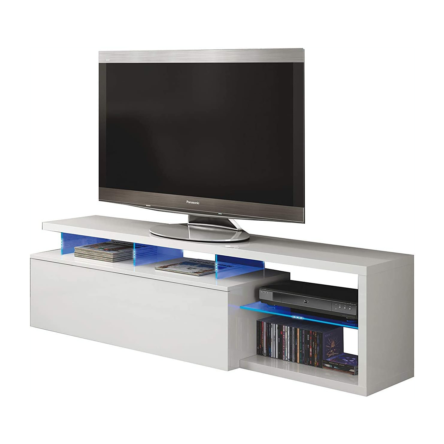 Mobile Mobiletto TV Fireflies da Soggiorno Sala da Pranzo Studio Moderno Design Illuminazione LED 150 x 43 x 41 cm Bianco