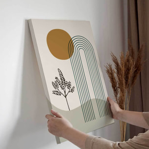 Tableau arche géométrique et feuillage beige et vert Toile imprimée