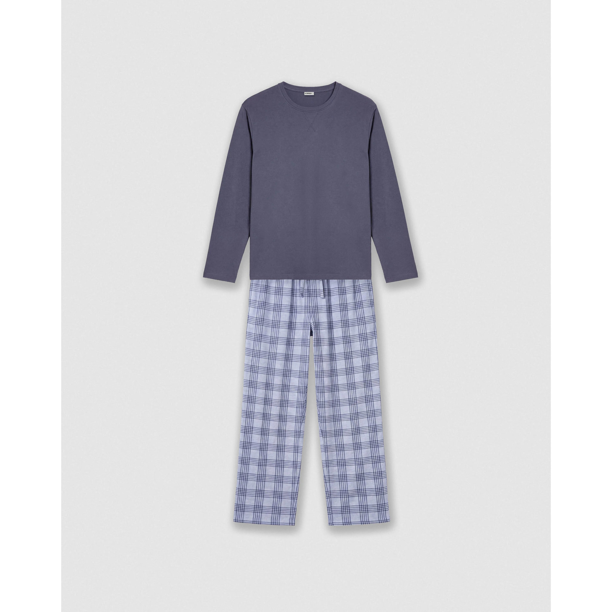 Pigiama lungo in cotone a quadri seren blu navy
