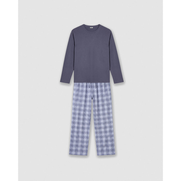 Pigiama lungo in cotone a quadri seren blu navy