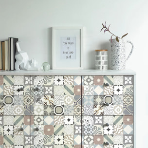 Sticker carrelage - Ambiance Sticker - 60 CARREAUX DE CIMENT MEUBLE AUTHENTIQUES ROMULDINO - 20x20cm