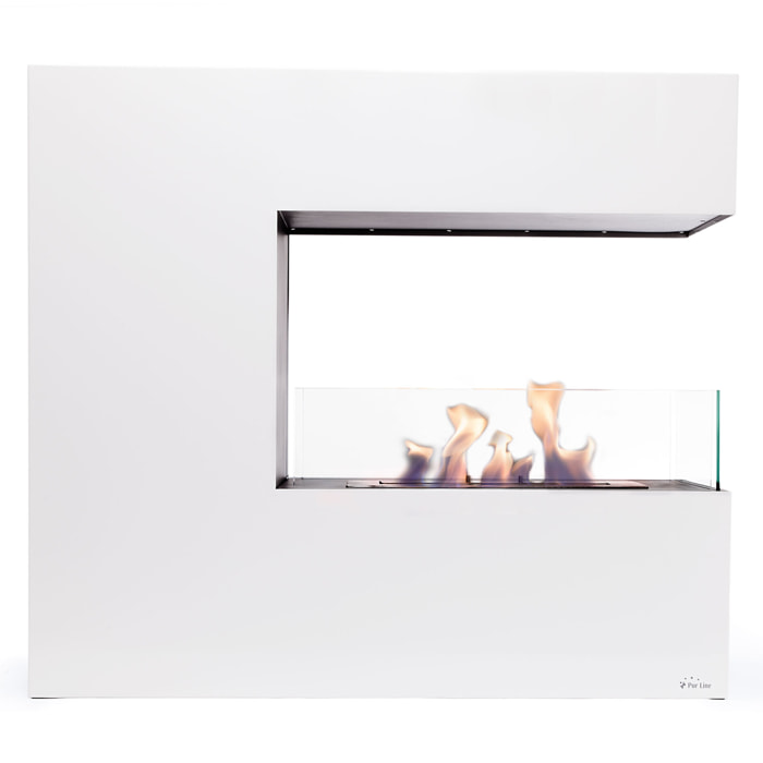 Chimenea de etanol de suelo en acero blanco y cristal templado NIOBE PURLINE