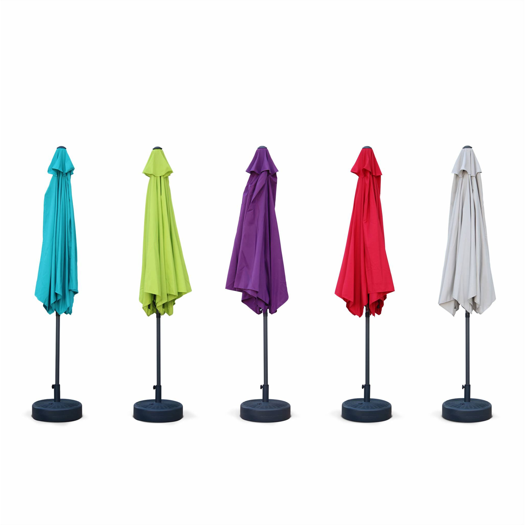 Parasol droit rond Ø300cm - Touquet Prune - mât central en aluminium orientable et manivelle d'ouverture