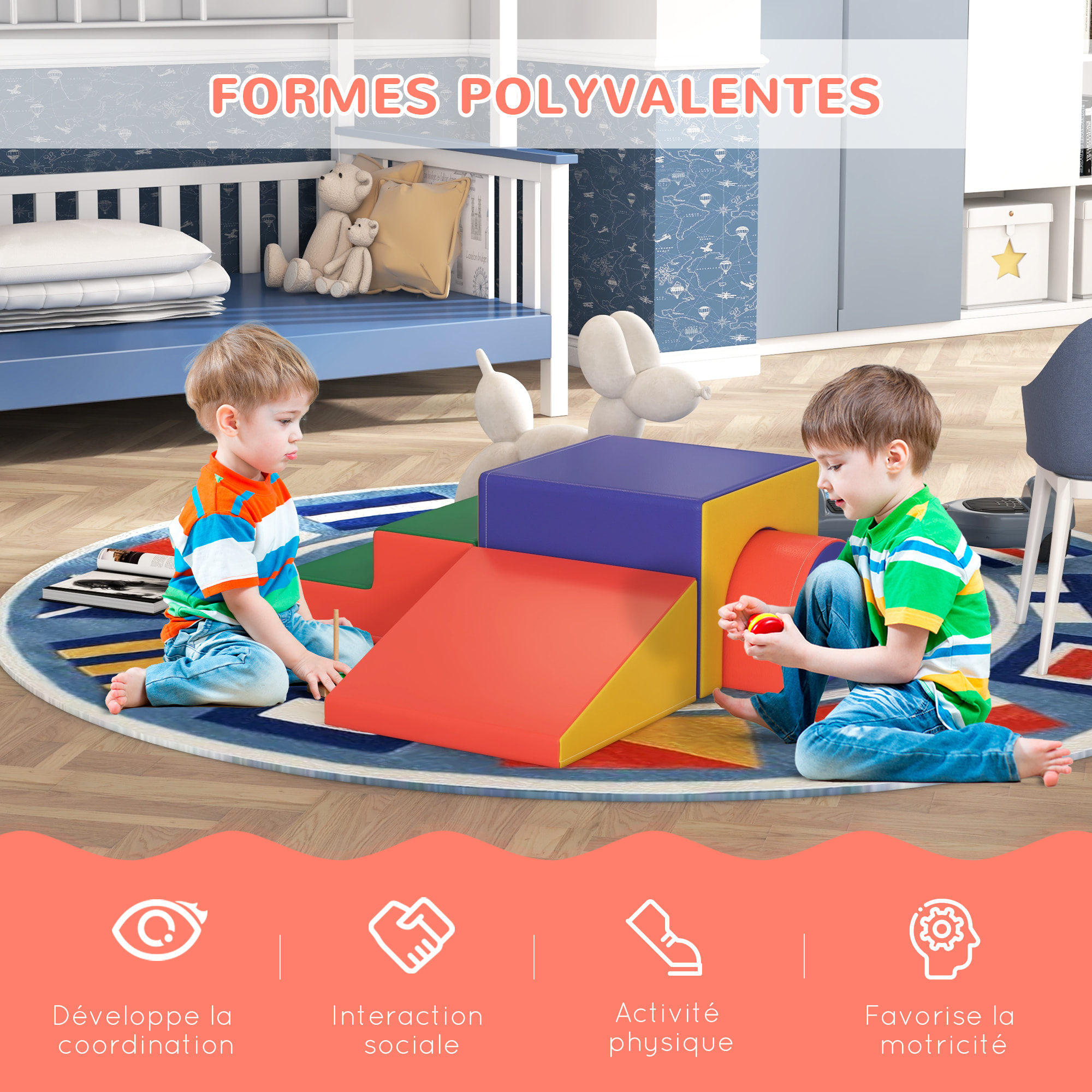 4 blocs de construction en mousse XL - modules de motricité - multicolore