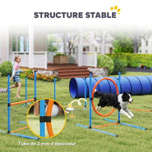 Kit d'agilité complet pour chien 8 pièces - tunnel, slalom, obstacles - orange bleu