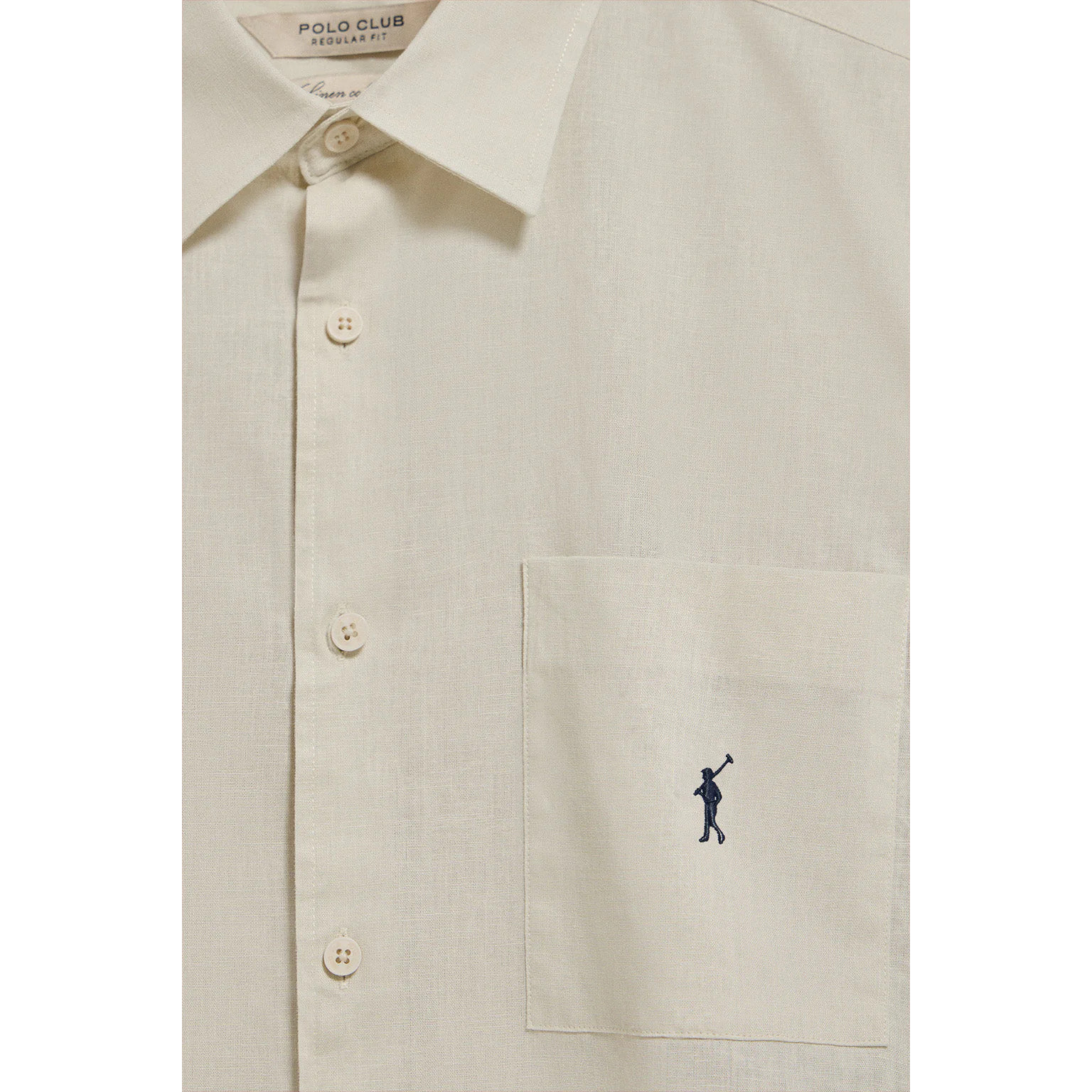 Camisa beige de manga corta de lino y algodón con bordado Rigby Go