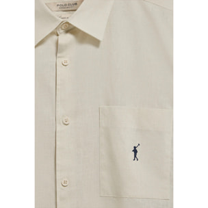Camisa beige de manga corta de lino y algodón con bordado Rigby Go