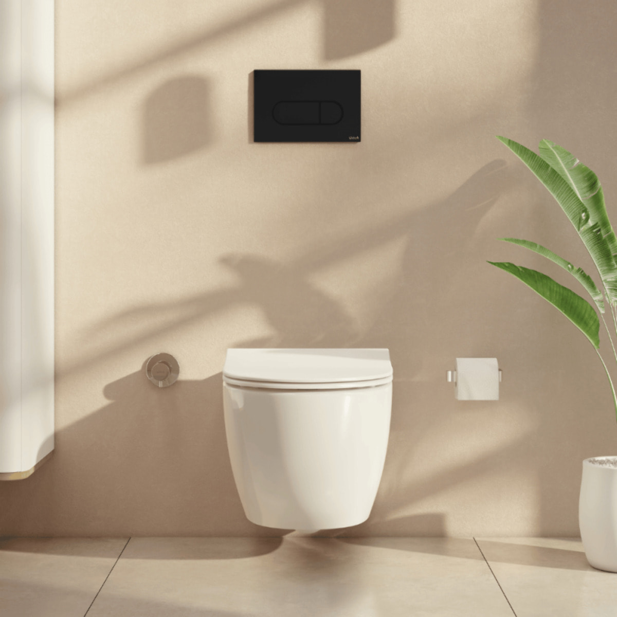 Pack WC suspendu VITRA Sento blanc mat + bâti autoportant V-Fix Core + Plaque Round noir mat