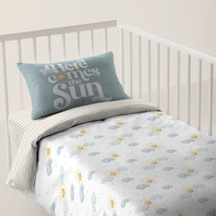 Cool Kids - Funda Nórdica Estampada - Reversible - Infantil - Cierre Solapa - 100% Algodón - Incluye 1 Funda de Almohada - Cuna/Maxicuna - Sun