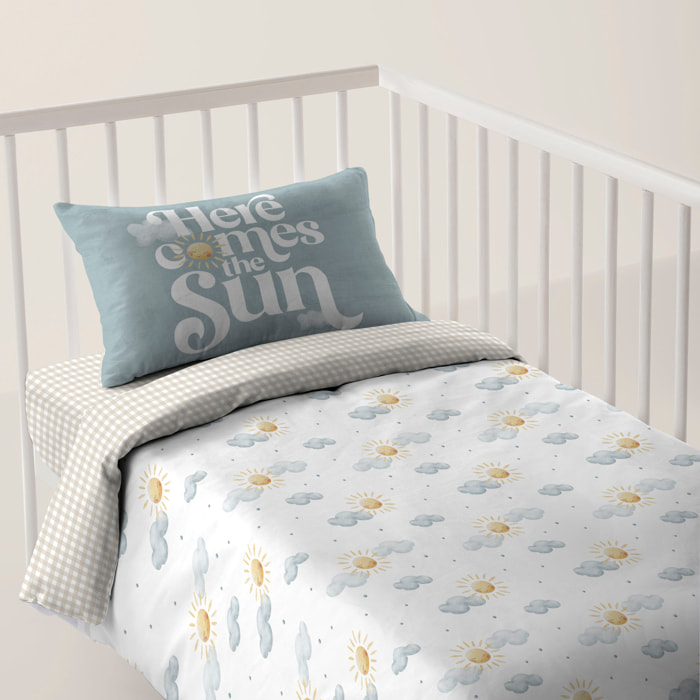 Cool Kids - Funda Nórdica Estampada - Reversible - Infantil - Cierre Solapa - 100% Algodón - Incluye 1 Funda de Almohada - Cuna/Maxicuna - Sun