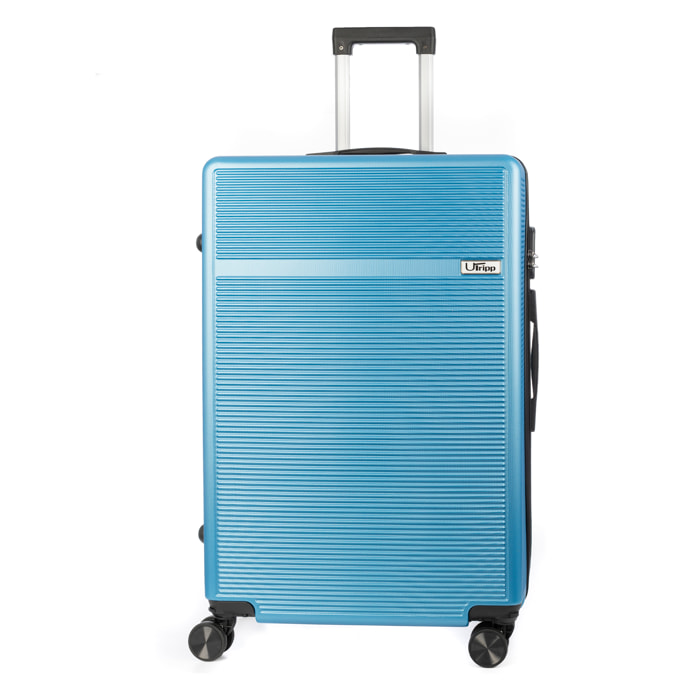 DAM Valigia grande volume trolley rigida ultraleggera, in ABS ad alta resistenza. Chiusura a combinazione e 4 ruote doppie estraibili e girevoli a 360°. 50x29x76 Cm. Colore: Blu Denim