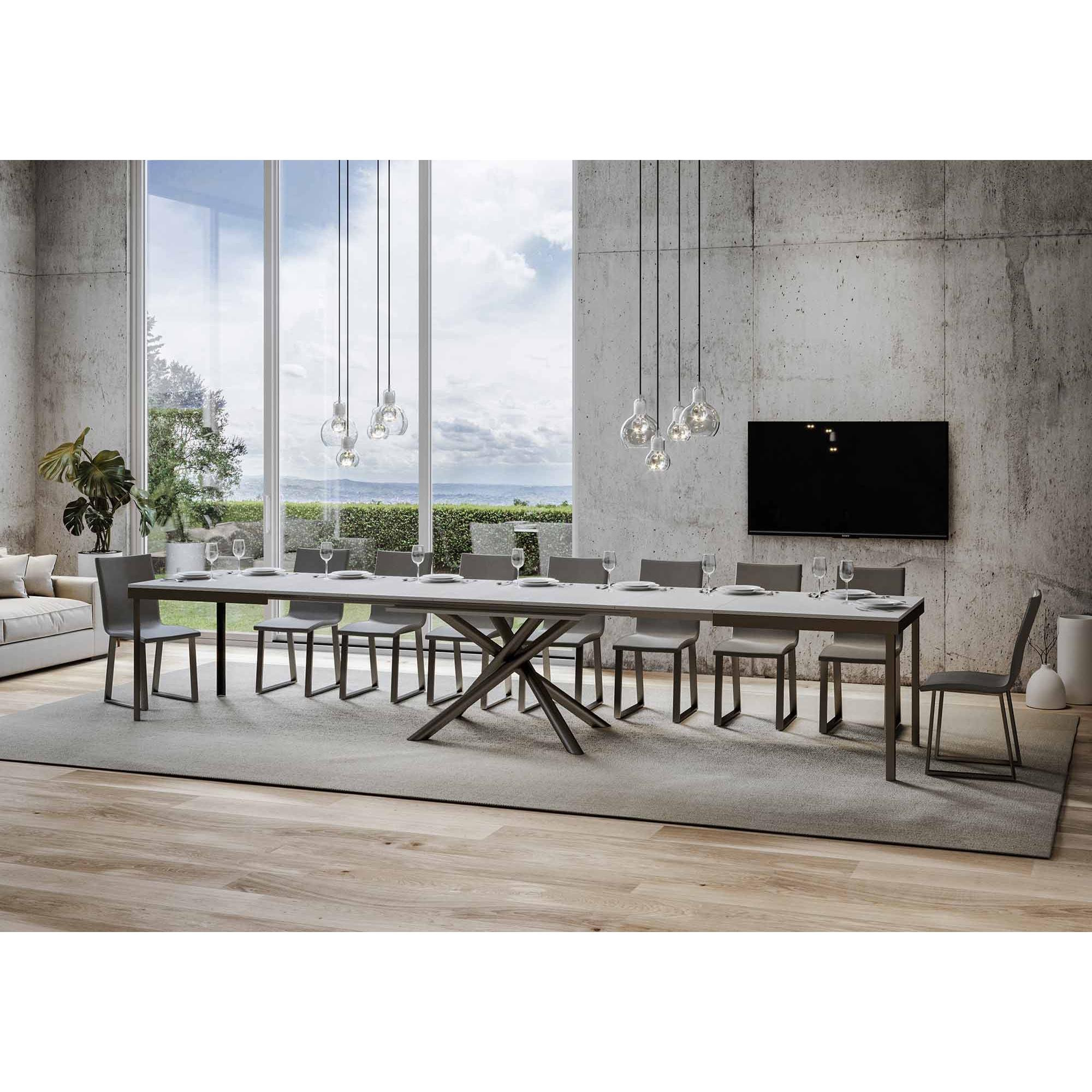 Mesa extensible 90x180/440 cm Famas Evolution Fresno Blanco estructura Antracita