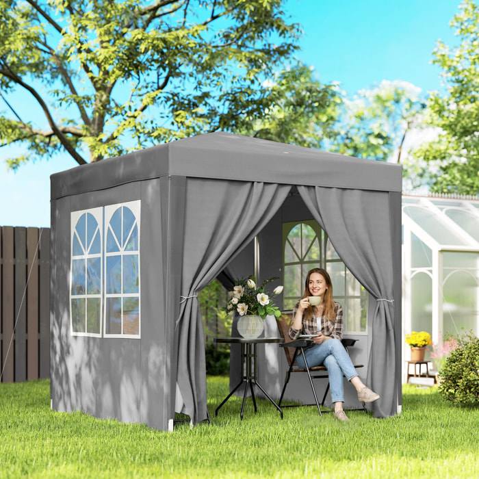Carpa Plegable Pop-up Gazebo 2x2 m Cenador Plegable con 4 Paredes Laterales Anti-UV y Bolsa de Transporte para Camping Fiestas Gris