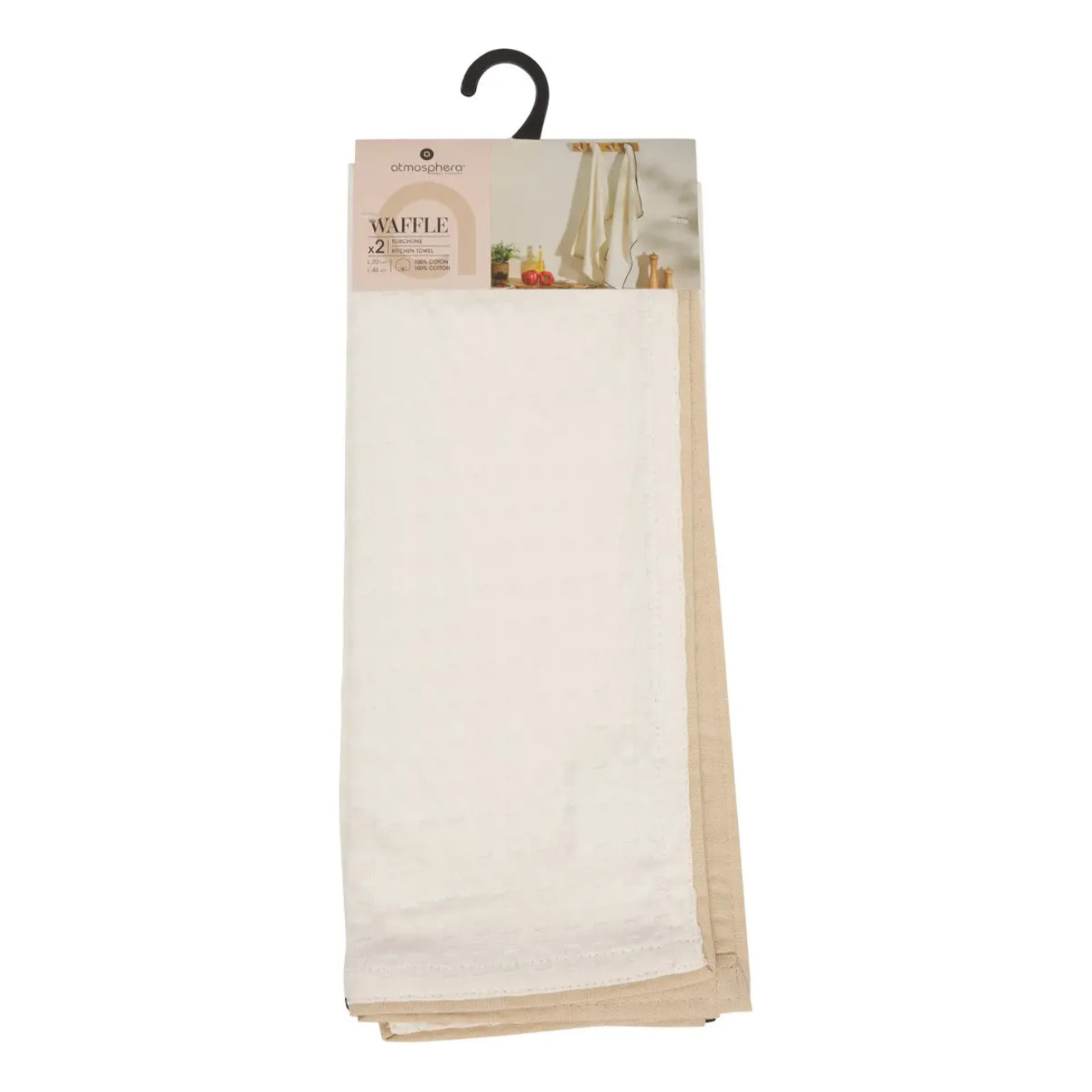 Lot de 2 torchon Waffle 70x45cm en coton blanc