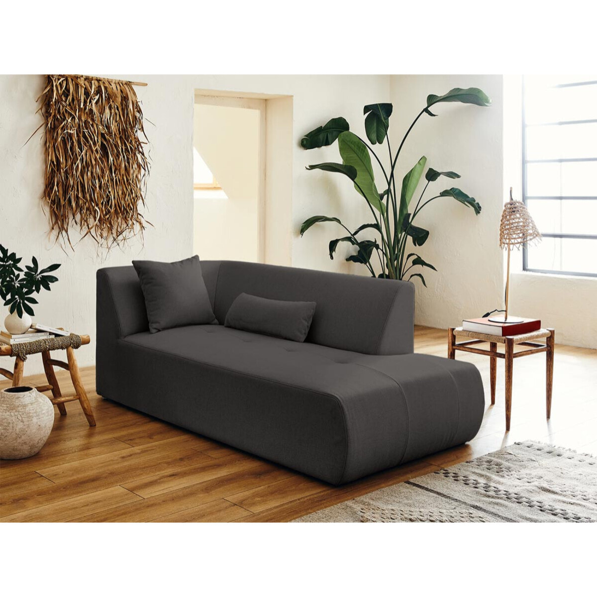 Onyx - canapé modulable panoramique d'angle droit 7 places - en tissu - Gris foncé